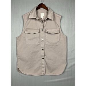 H&M Vest Women L Mauve Cotton Utility Button Front Sleeveless Jacket Gorpcore